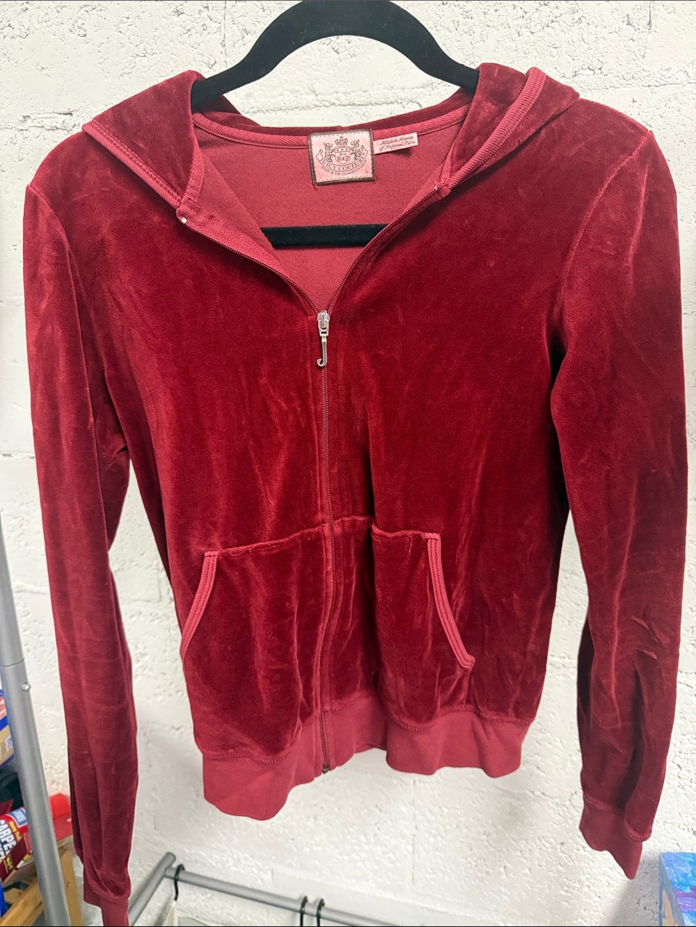 Velour Zip Hoodie Jacket in Deep Red JUICY COUTURE Like New Size
Large